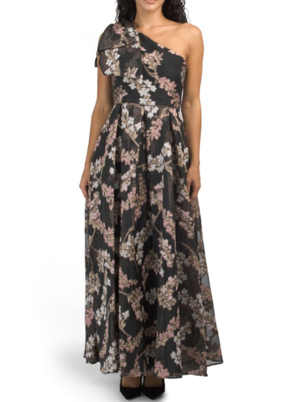 BETSY & ADAM Petite Long Floral One Shoulder Dress